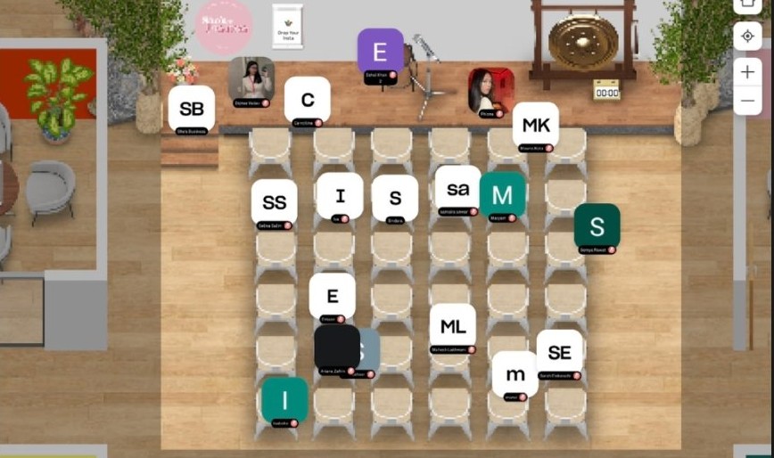 Screenshot of attendees gathered in the virtual venue during The Journey of Innovation workshop